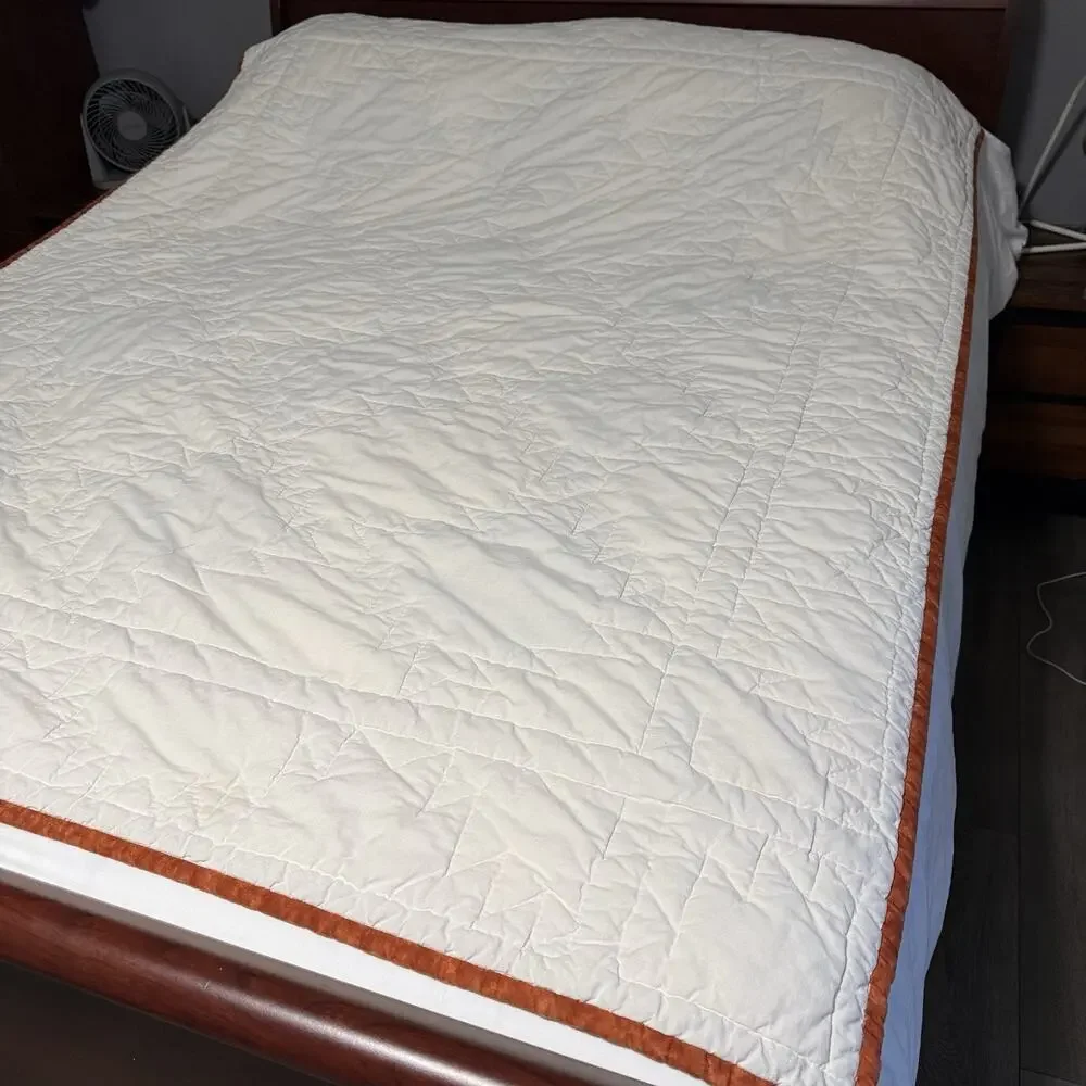 Handmade Quilt Throw Patchwork Star Pattern Cream Blue Rustic Cottage Bed Topper